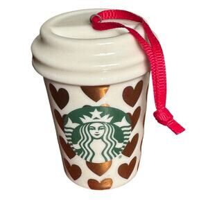 Starbucks Coffee Holiday ornament 2015 golden hearts mini logo to go cup